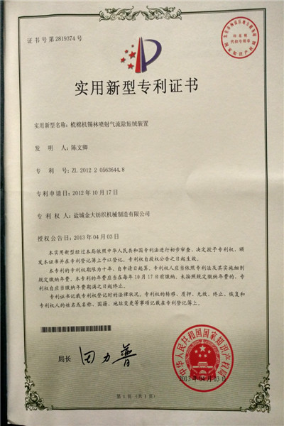 Certificate of Utility Model Patent