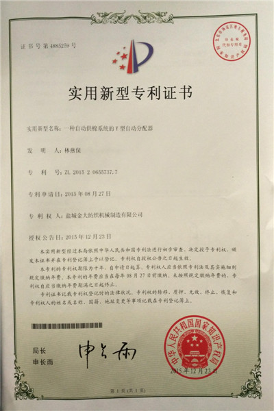 Certificate of Utility Model Patent